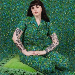 Big Bud Press Moss Blossom Short Sleeve Jumpsuit Size M ALTERED!!!!
